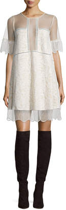 KENDALL + KYLIE Paneled Floral-Lace Babydoll Dress