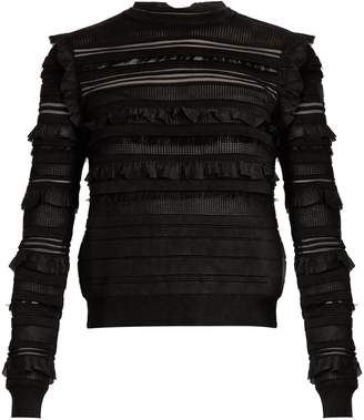 Oscar de la Renta Long-sleeved ruffle-trimmed silk-blend sweater