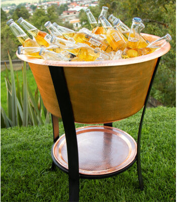 Ambiente Mexican Copper Crafts Ice Bucket 24x30" Round - Wine Ice Bucket - Bar Ice Bucket with Stand