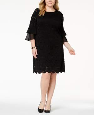 Alfani Plus Size Ruffle-Cuff Floral-Lace Dress, Created for Macy's