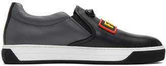 Fendi Black and Grey Faces Slip-On Sneakers