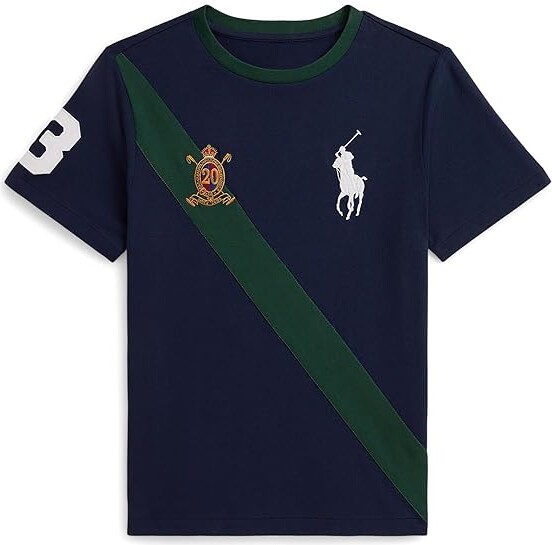 Polo Ralph Lauren Kids Big Pony 20th Anniversary Crest T-Shirts (Big Kid) Boy's T Shirt Newport Navy/Vintage Pine : SM (8 Big Kid), Cotton