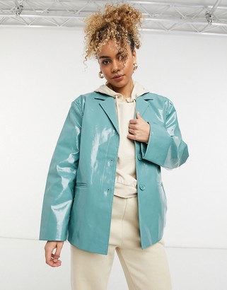 Weekday Zana co-ord short coated jacket in turquoise dogtooth - ShopStyle
