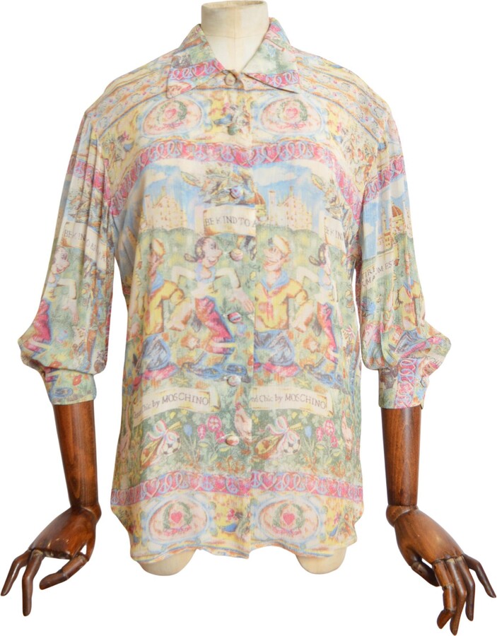 Moschino Popeye & Olive Oil Cartoon 1990s Loud Colourful Pastel Print Shirt