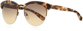 Thumbnail for your product : Bottega Veneta Half-Rim Tortoise Sunglasses, Tan/Brown