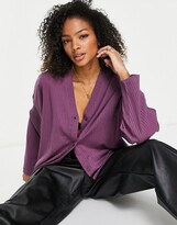 Thumbnail for your product : Monki organic cotton ribbed oversize jersey cardigan in purple