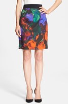 Thumbnail for your product : Milly Floral Print Slim Stretch Cotton Skirt