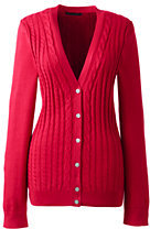 Lands' End Lands' End Women's Cotton V-neck Cable Cardigan Sweater-Bright Scarlet