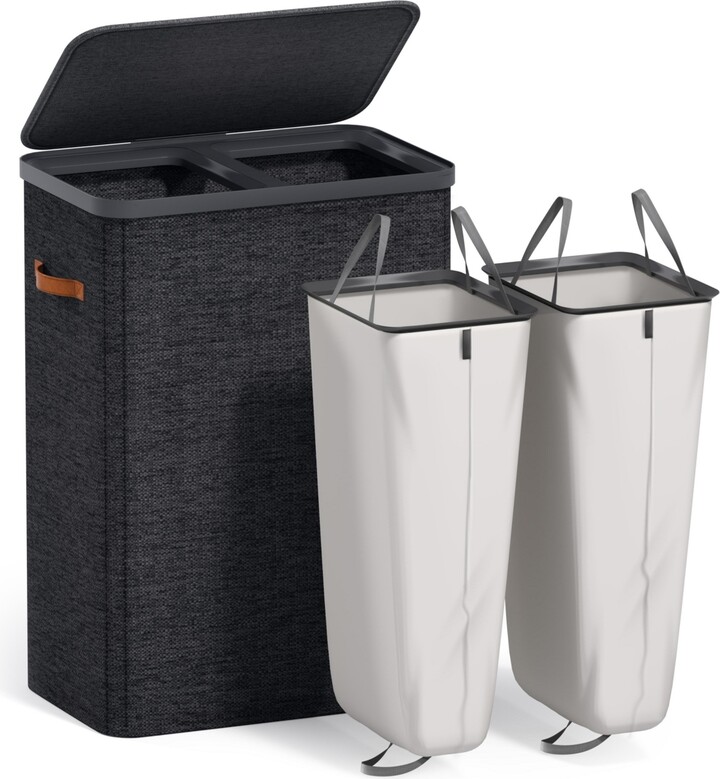 Sorbus 2-Compartment Laundry Basket with Removable Laundry Bag - Durable Organizer for Bathroom Bedroom or Laundry Room - Space Saving Design - Beig