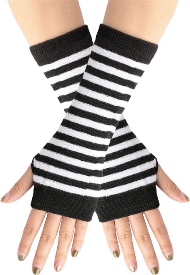 FeMereina Women Goth Fingerless Glove Y2K 90s Fairy Grunge Aesthetic Solid Color Striped