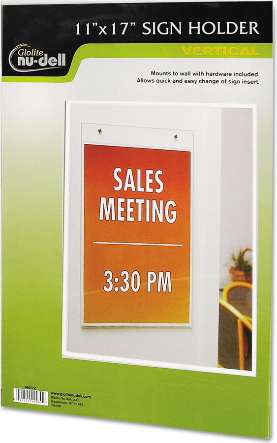 Nu-Dell NuDell Clear Plastic Sign Holder, Wall Mount, 11 x 17