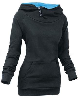 DOKER Women's Slim Fit Funnel Neck Button Hoodie Pullover Sweatshirt XL