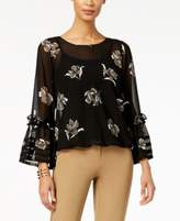 Thumbnail for your product : Alfani Printed Ruffle-Sleeve Bubble Top, Created for Macy's