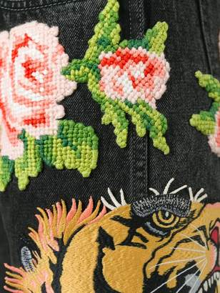 Gucci tiger and floral appliqué tapered jeans