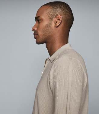 Reiss RUFUS TEXTURED ZIP NECK POLO SHIRT Taupe