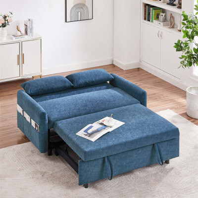Latitude Run Comfortable Sleep Sofa Bed Loveseats Couch with Adjustable Backrest, Storage Pockets, Two Soft Pillows and USB Ports for Relaxing and Hosting
