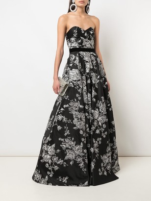 Marchesa Notte Strapless Floral-Embroidered Dress