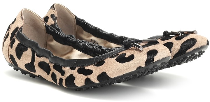 Tod's Leopard-print calf hair ballet flats - ShopStyle