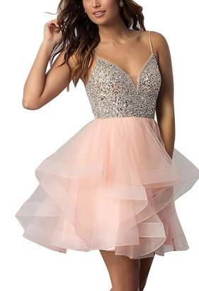 20KyleBird Women's Sweetheart Spaghetti Straps Prom Homecoming Dresses Short Beaded Bodice Tulle Cocktail Party Gowns
