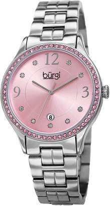 Burgi Women's Quartz Swarovski Crystal Accented Silver-Tone Bracelet Watch - BUR180SSPK