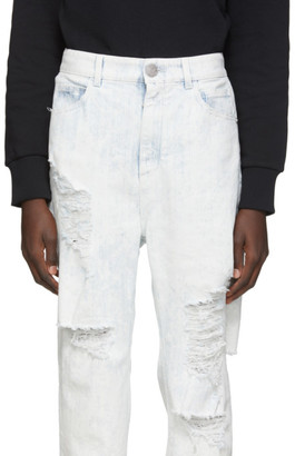 Balmain Blue and White Distressed Coated Jeans