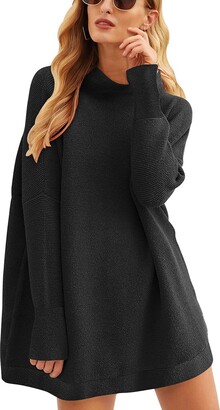 MOCEEP Women Casual Turtleneck Batwing Sleeve Slouchy Oversized Ribbed Knit Tunic Sweaters Pullover (Brown
