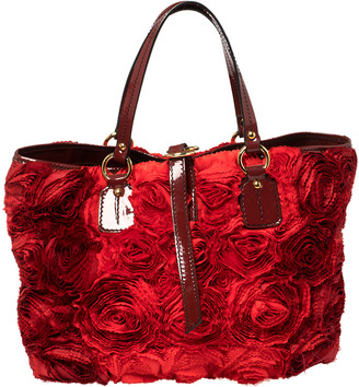 Valentino Red Floral Applique Satin and Patent Leather Shopper Tote -  ShopStyle