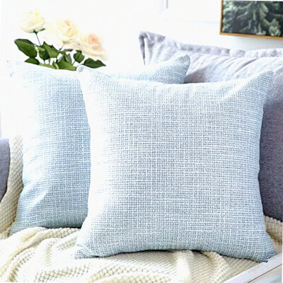 BRBCA Blue Grey Linen Decorative Pillowcase Set - Square Cushion Covers for Home Decor Sofa Bedroom Car - Pack of 2