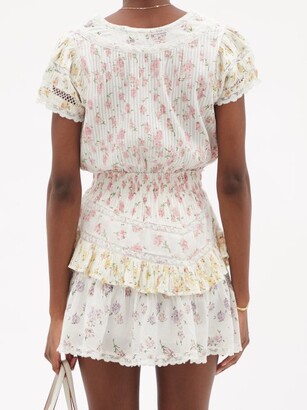 LoveShackFancy Jeromie Floral-print Cotton Mini Dress - White Multi
