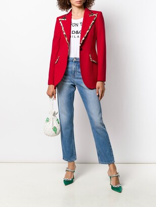 Dolce & Gabbana Leopard Print Trim Blazer Jacket