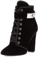 Thumbnail for your product : Giuseppe Zanotti Lace-Up Velvet Ankle-Buckle Boot, Black (Nero)