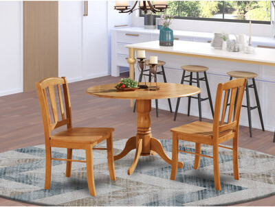 3-Piece Natural Oak Finish Solid Wood Top - Dining Room Set - Seats 4