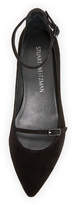 Thumbnail for your product : Stuart Weitzman Strap Down Pointed-Toe Suede Flat, Black