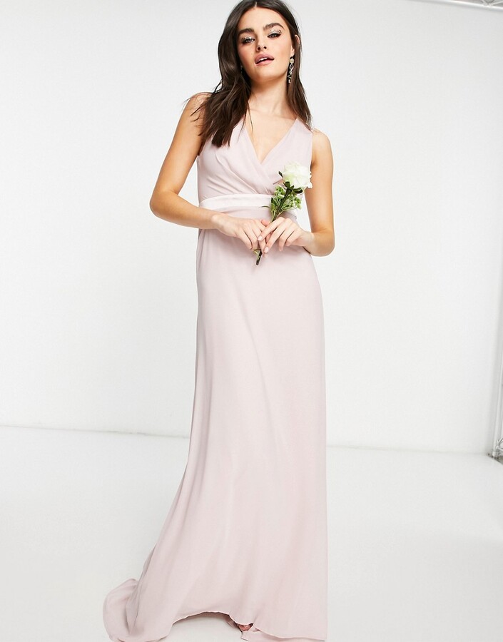 TFNC bridesmaid plunge front bow back maxi dress in mink - ShopStyle
