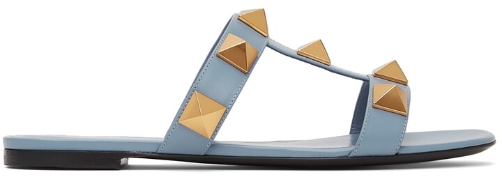 Valentino Garavani Blue Roman Stud Flat Slide Sandals - ShopStyle
