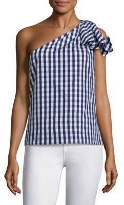 Milly Cindy Gingham One-Shoulder Top