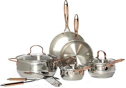 Denmark 10-piece Stainless Steel Cookware Set - Copper Accents