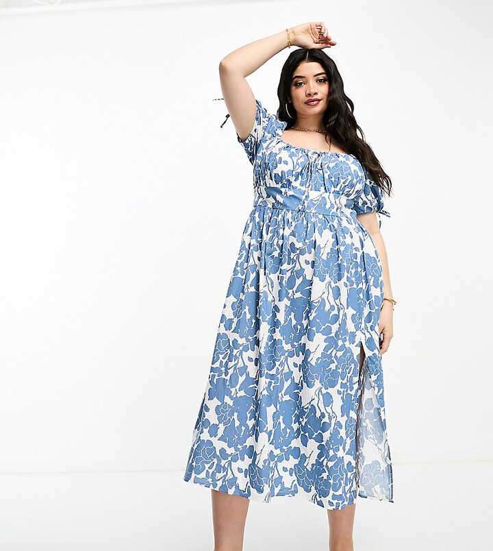 In The Style Plus x Jac Jossa sweetheart puff sleeve midi dress in blue ...