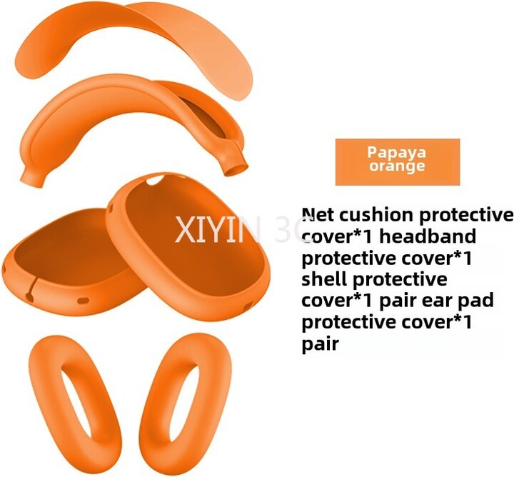 CHONGJIZHE Four in one Orange Color Silicone Protective Cover TPU Case Suitable for 2025 New AirPods Max/2 headset anti fall and dust-proof