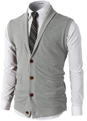 H2H Mens Casual Slim Fit V-Neck Button-Front Shawl Collar Vest with Pockets