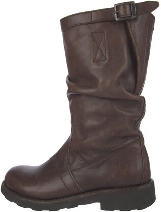 Dirk Bikkembergs Leather Mid-Calf Moto Boots Brown Square-Toes Unfortunately, due to restrictions, this item may not be eligible for shipping in all areas. | Dirk Bikkembergs Leather Moto Boots in Brown, Women's 7