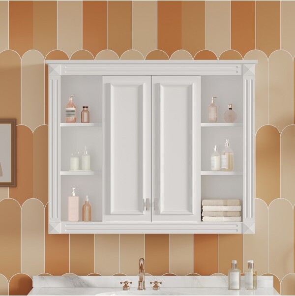 RacxilyWhite36x28InchWallMountedMedicineCabinetwithAdjustableShelfSoftClosingHingesandSwingOpenDoorsBathroomStorage