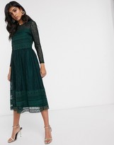 Thumbnail for your product : Asos Tall ASOS DESIGN Tall Premium lace midi skater dress in green