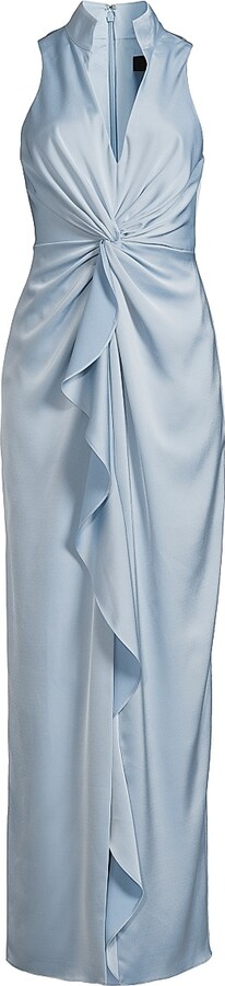 Aidan Mattox Women's Ruffle Satin Column Gown - Clear Water - Size 2