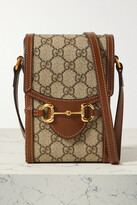 Thumbnail for your product : Gucci Horsebit 1955 Leather-trimmed Printed Coated-canvas Pouch - Brown - One size