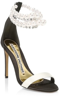 Alexandre Vauthier Faux Pearl- & Crystal-Embellished Satin Sandals