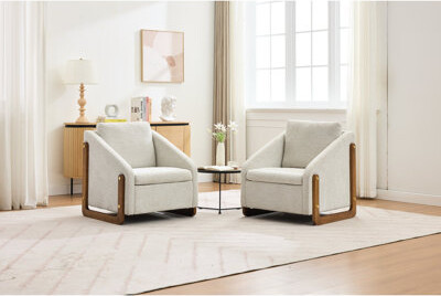 Everly Quinn Gray Chenille Armchair With Golden Nailhead Trim For Bedroom - Wooden Frame Floor Protection Foot Nail And Side