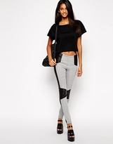 Thumbnail for your product : ASOS Textured Leggings with Leather Look Panels - Grey