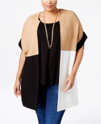 NY Collection Plus Size Colorblocked Duster Cardigan