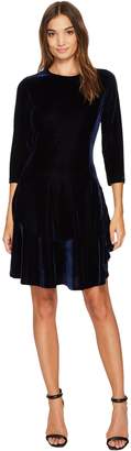 Donna Morgan Isabel 3/4 Sleeve A-Line Dress with Circle Flounce